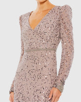 Purple Sequin Dress with Embellished Hemline and Belt